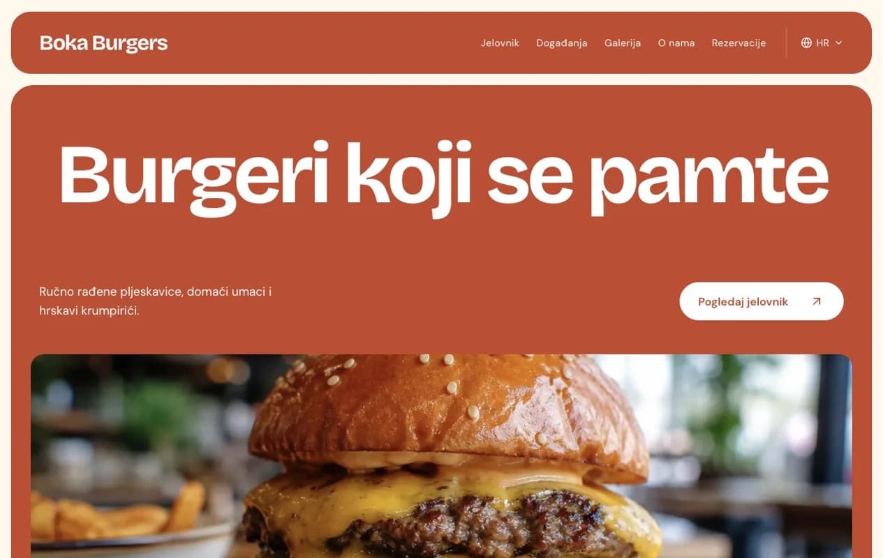 Naslovnica demo weba Boka Burgers.