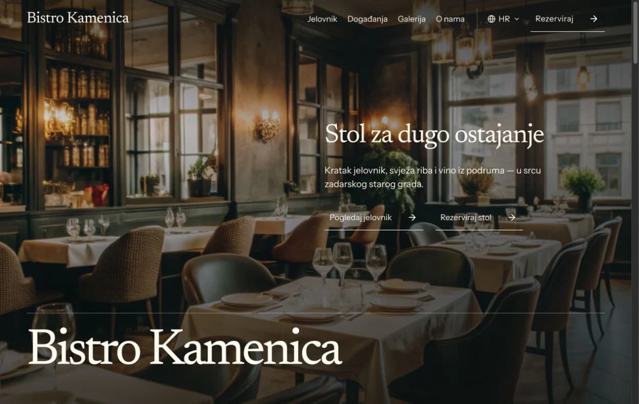 Naslovnica demo weba Bistro Kamenica.